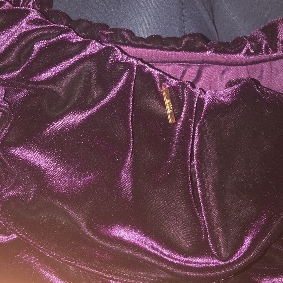 NWT MISA Los Angeles One Shoulder Ruffle Velvet Plum Top - Picture 5 of 8